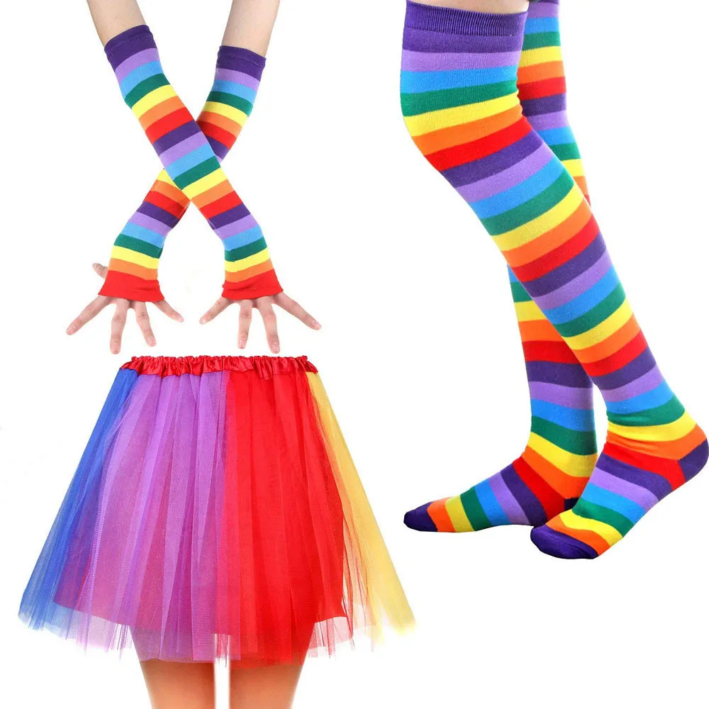 

Rainbow Long Gloves Socks Tutu Skirt Party Accessory Set 401#