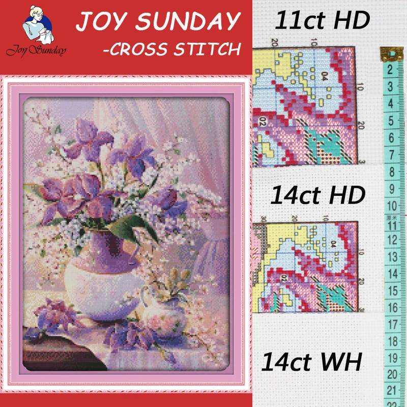 JOY SUNDAY, Рукоделие, сделай сам DMC Вышивка крестом, наборы для вышивания набор фиолетовая ваза украшение дома счетный крест-сшивание