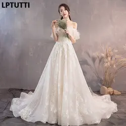 LPTUTTI аппликации кружево новый Винтаж принцесса свадебное платье Boho Невесты Простой вечерние события длинные роскошные свадебное