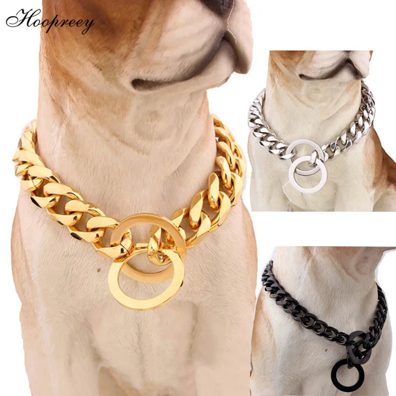 15mm Strong Silver Gold Stainless Steel Slip Dog Collar Metal Dogs