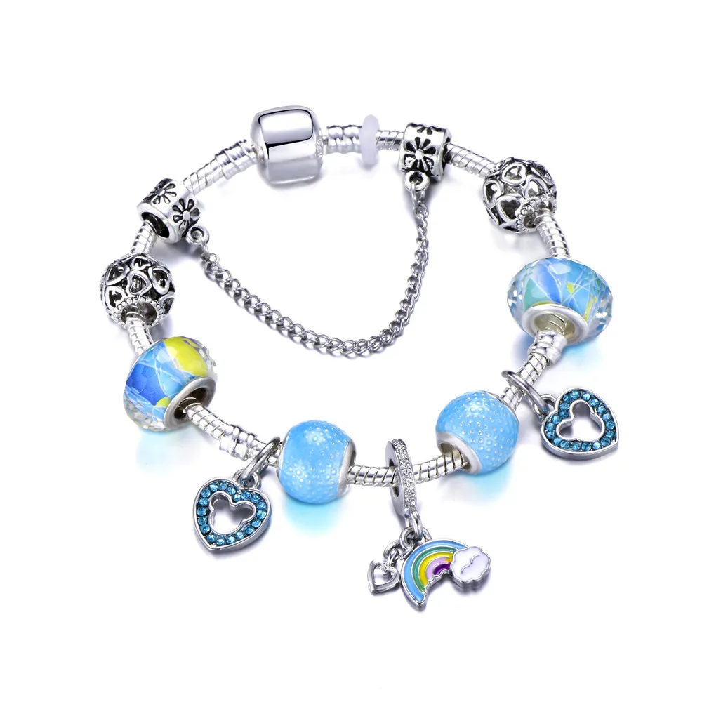 OCTBYNA, звездное небо, серебряная цепочка, очаровательный браслет для женщин, романтичный синий браслет с бусинами, браслет, Брендовое ювелирное изделие, подарок для девочки