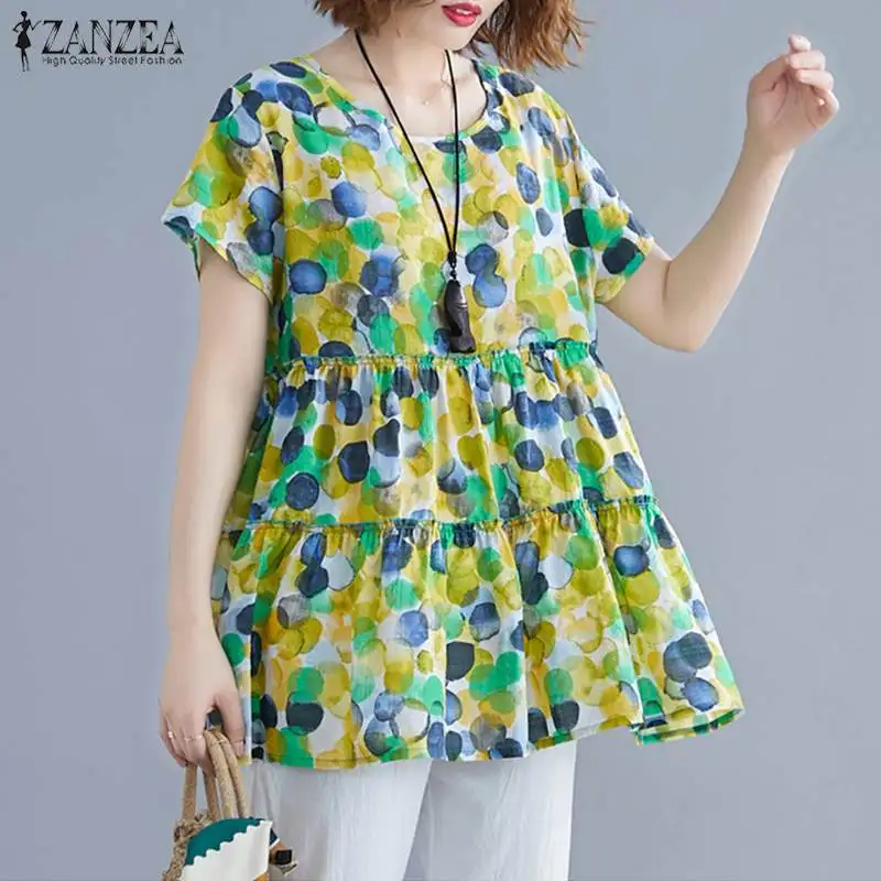 Summer Floral Printed Blouse ZANZEA Women Bohemian Tops Casual Short Sleeve Ruffles Shirt Plus Size Blusas Femme Tunic Top Mujer Summer Floral Printed Blouse ZANZEA Women Bohemian Tops Casual Short Sleeve Ruffles Shirt Plus Size Blusas Femme Tunic Top Mujer