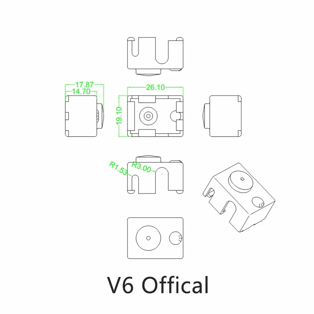 1 шт. V6 силиконовый носок 3d принтер поддержка V6 PT100 оригинальная j-головка hotend 1,75/3,0 мм подогреваемый блок экструдер для 3d принтера