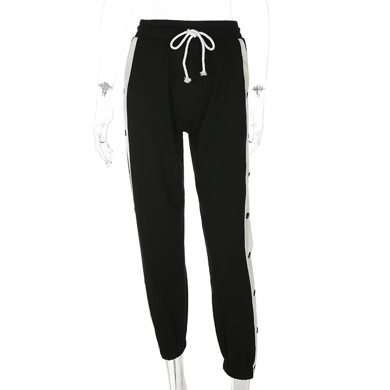 TCJULY модные тренировочные брюки для женщин сбоку Emboidered вспышки украшения в полоску лоскутное мотобрюки лодыжки окаймленные дизайн черные