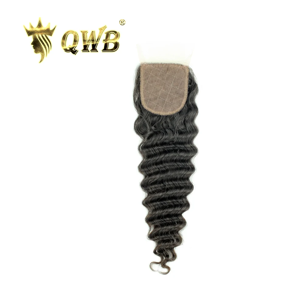 

QWB Queen Weave Beauty Silk Base Closure Deep Wave 12''/14''/16'' Brazilian Virgin Hair Nature Color Free shipping