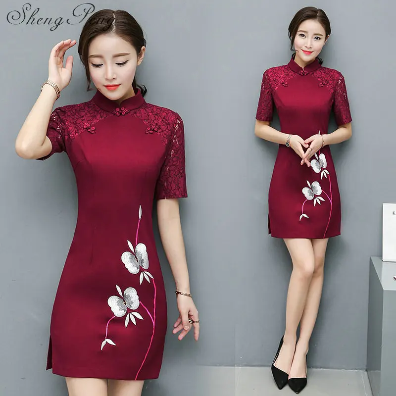 

Modern Chinese Traditional Dress Mini Qipao Sexy Cheongsam Flower Robe Chinoise Femme Vintage Oriental Dresses Qi Pao CC497