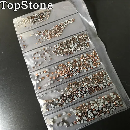 TopStone 1600 шт./лот, смешанные размеры SS4~ SS12, горячая фиксация, стразы с плоской задней стороной, 6 размеров s для рукоделия, клей для дизайна ногтей, Кристальное украшение - Цвет: Gold Rose