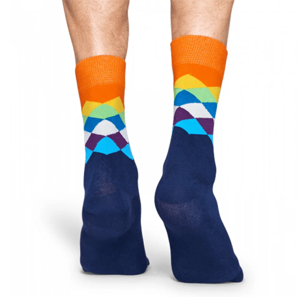Брендовые мужские забавные цветные носки из чесаного хлопка с бриллиантовым узором, длинные носки для скейтборда, счастливые носки для мужчин(без коробки