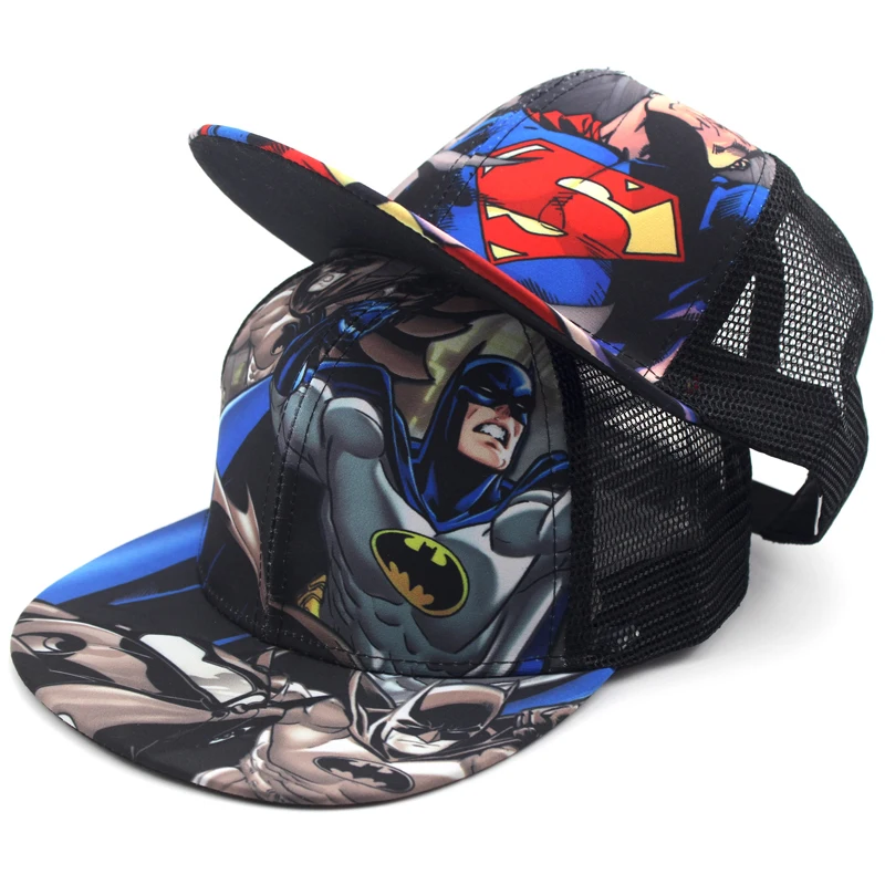 Новые модные кепки СУПЕРМЕНА для мальчиков и девочек, детские шапки с Бэтменом, Детские кепки в стиле хип-хоп, сезон лето-осень, детский сетчатый козырек, бейсболка Snapback