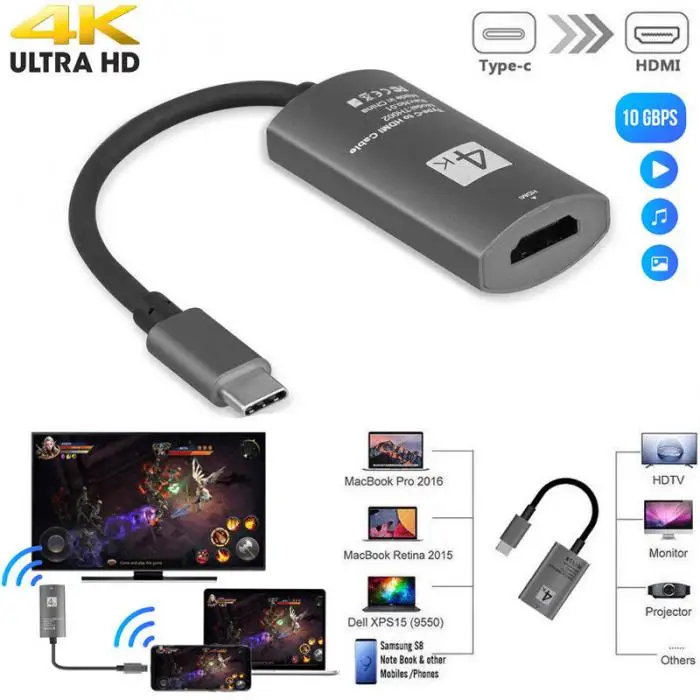 USB-C тип-c до 4K HDMI HDTV Кабель-адаптер для samsung S9 Note 8 Macbook Pro UY8