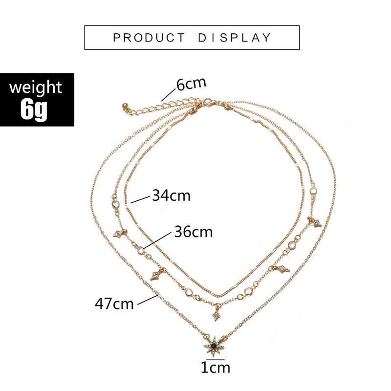 HuaTang, бохо, Золотое колье, ожерелье для женщин, кристалл, звезда, слоистая, шарм, цепь, подвеска, ожерелье, ювелирные изделия, воротники, 6568