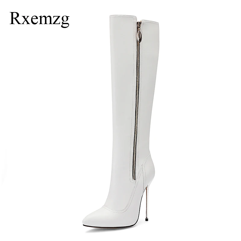 

Rxemzg super high heels boots plus size black black long boots fashion pointed toe thin heels winter boots women knee high boots