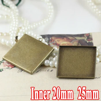 

10pcs antique bronze wholesale 20/25mm square cabochon bezel setting pendant blank base tray vintage necklace pendant findings