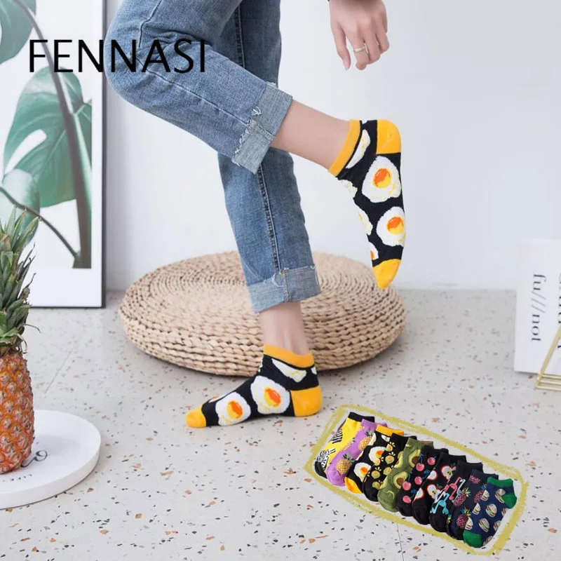 FENNASI 3 пары Harajuku женские хлопковые носки забавные женские носки с принтом короткие носки с принтом авокадо женские зимние счастливые носки