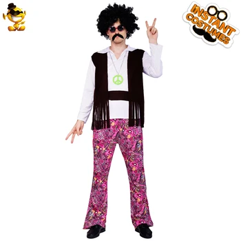 

Carnival Adult Men's Hippy Retro Suits Costume Role Play Funny Hippie Outfit Fancy Dress in Christmas Party