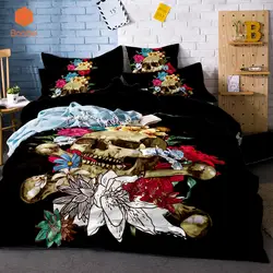 3D череп цветы черный Постельное белье с Pillowcas мультфильм пододеяльник для детей 3 шт. красочные постельное белье Стёганое одеяло крышка Sj129