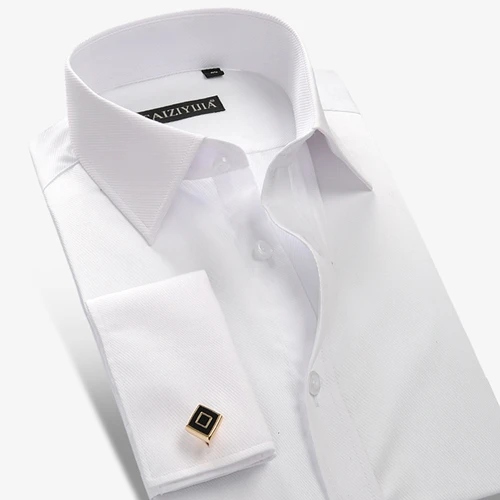 CAIZIYIJIA дизайнерская однотонная мужская рубашка высокого качества с длинным рукавом и французскими манжетами Свадебная белая рубашка с запонками размера плюс - Цвет: T198D