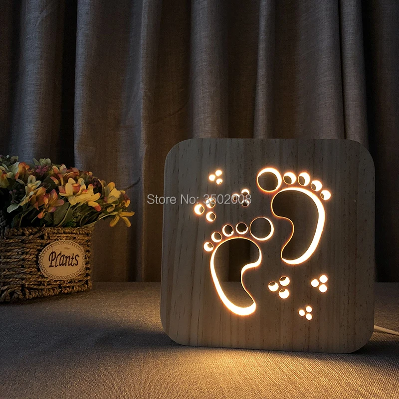 3D Деревянный ночник дизайн следа ноги USB мощность светодиодный теплый белый свет как детский праздник креативный подарок или комната клубный Декор