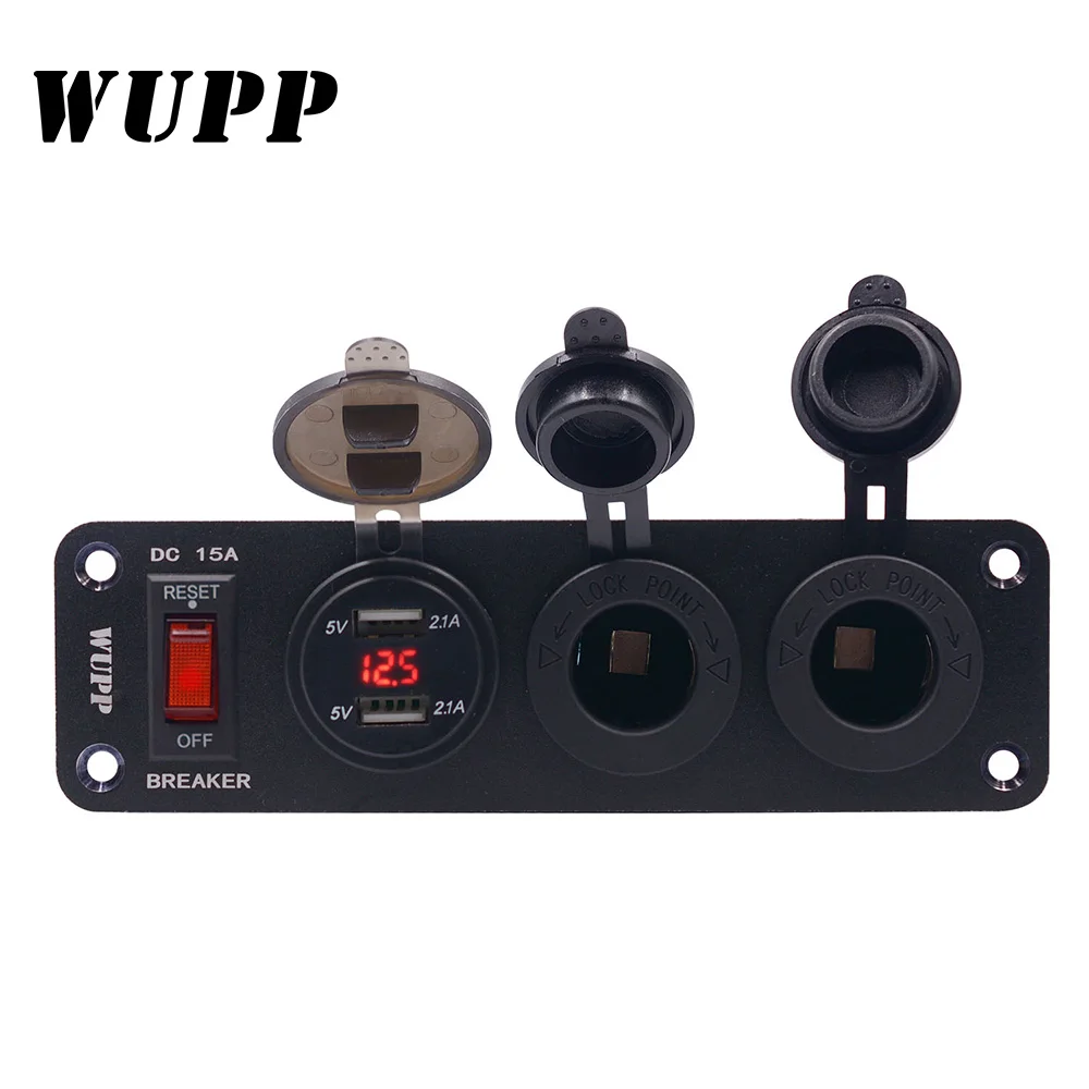 

Wupp 4-in-1 new digital voltmeter Power outlet Dual USB charger Power failure protection switch Cigarette lighter socket