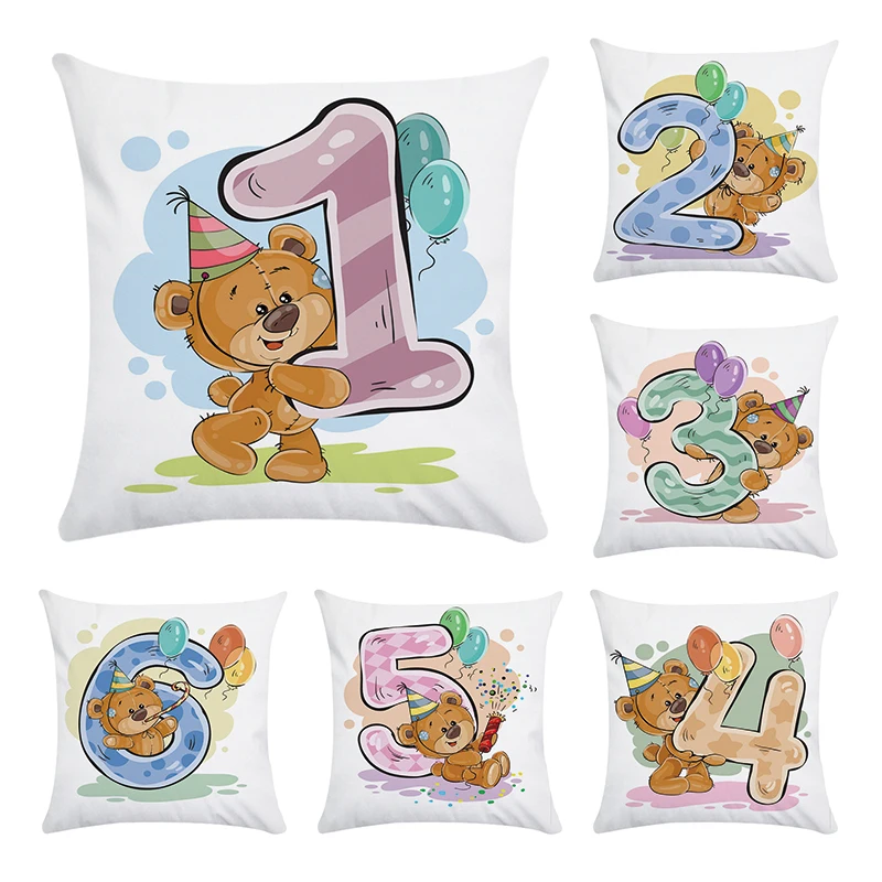 

Hot Sale Pillow Bear Number Vintage Almofadas 45X45CM Pillow Decorative Polyester Cushion Cover CR123