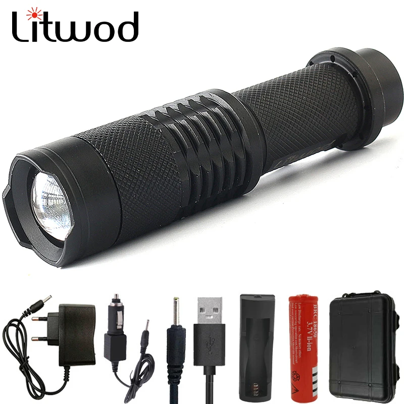 

Litwod Z20SK98 Mini Zoom XML L2 Led Flashlight Torch 5 mode 5000 Lumens waterproof 18650 Rechargeable battery