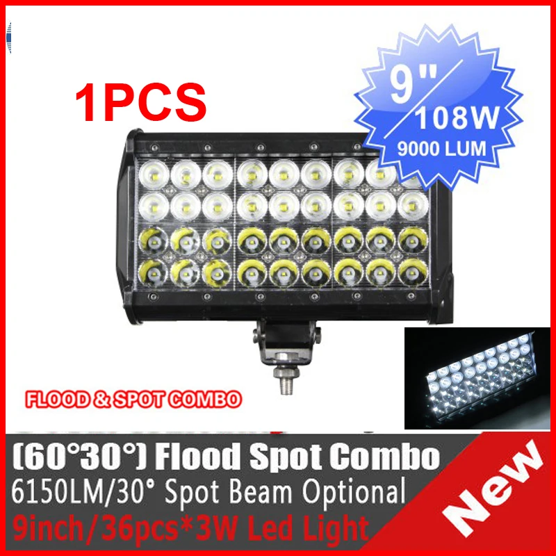 

EMS 9" 108W CRE 36LED*(3W) Driving Work Light Bar Offroad SUV ATV 4WD 4x4 Spot(54W) + Flood(54W) Combo Beam 9-32V 9000lm 4 Row