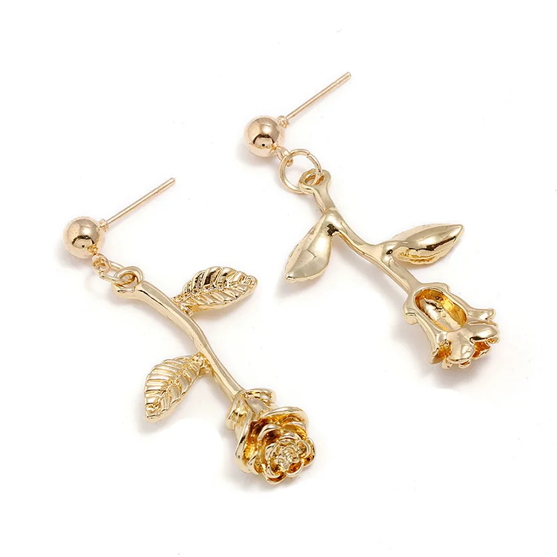 Fashion Womens Alloy Flower Rose Drop Metal Simple Floral Earrings Jewelry For Girls