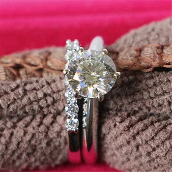 

Best Xmas Gift !! 3CT SONA Love Diamond Ring With Band Original Sterling Silver With 18k White Gold Cover Ring With Box