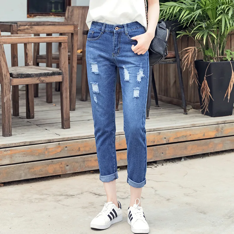 Nonis рваные женские летние шаровары свободные тонкие модные повседневные карманные джинсовые шаровары уличная узкие брюки 2019