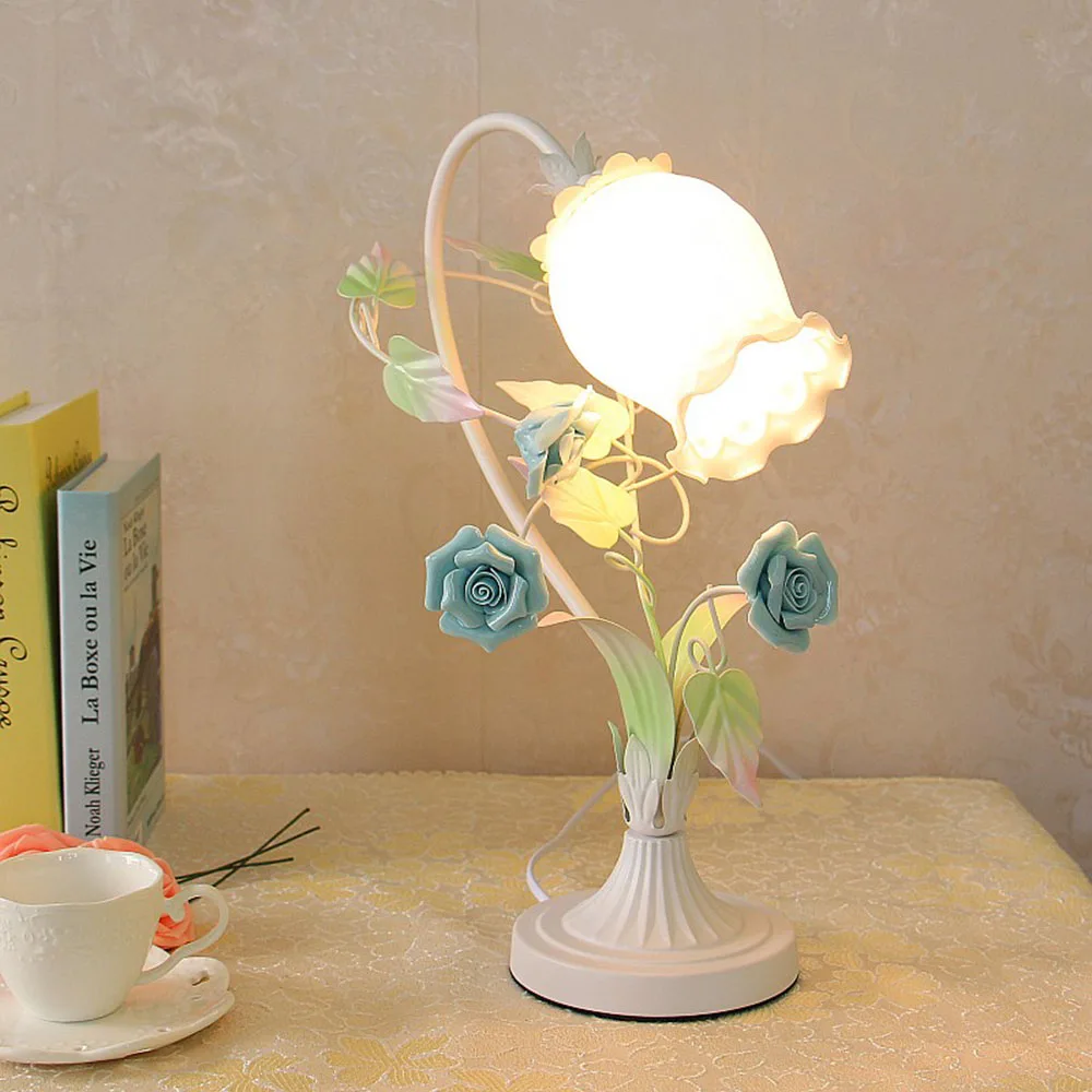 Blue Desk Lamp 110 220v Contemporary Flower Table Lamps E27 Modern