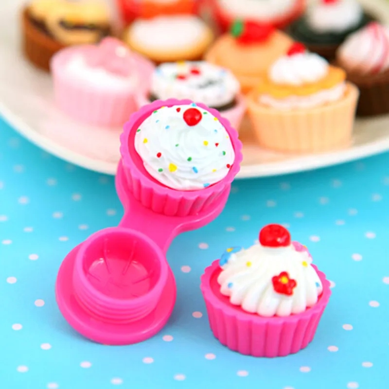 

New 6 Colors Travel Cute Cartoon Cake Cream Shape Mini Contact Lens Box Case Holder Portable Free Shipping