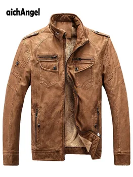 

Men's Leather Jackets Winter Warm Faux Fleece Thick Warm Coats Biker Motorcycle Velvet Windproof Outerwear Faux Male Jacket