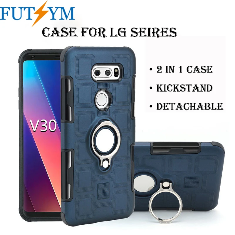 Luxury Shockproof With Finger Ring Kickstand Hard PC Back Cover Case for LG V30 2 in 1 Magnetic Car Mount Capa Fundas Coque |