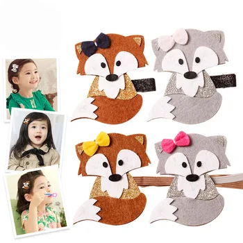 

MIXIU 4pcs Cartoon Brown Gray Fox Headbands Elastic Hair Bands With Cute Hair Clip Baby Girl Hairpin Hair Accessories Headdress