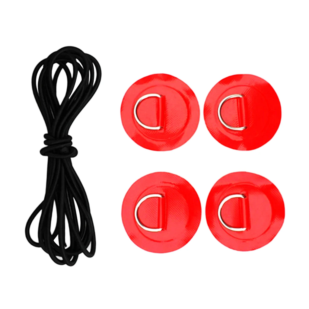 4Pcs D Ring Pad PVC Patch Boat Deck Rigging Black Elastic Bungee Rope Kit For Stand Up Paddle Board SUP Deck Attachment Tools