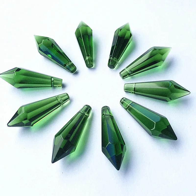 Cała cena 200 sztuk/partia 35mm zielony kryształ Icicle U-drop pryzmaty szklane lekkie wisiorki lampy do koralików akcesoria do zasłon