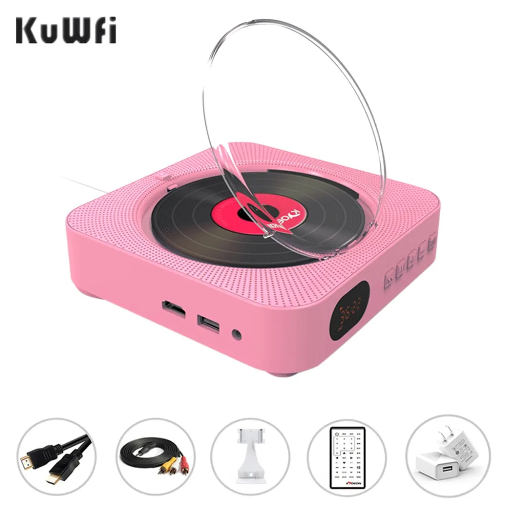 KUWFI настенный dvd плеер портативный с HDMI Full HD выходом для ТВ AV розовый играть в любом месте|Оптические