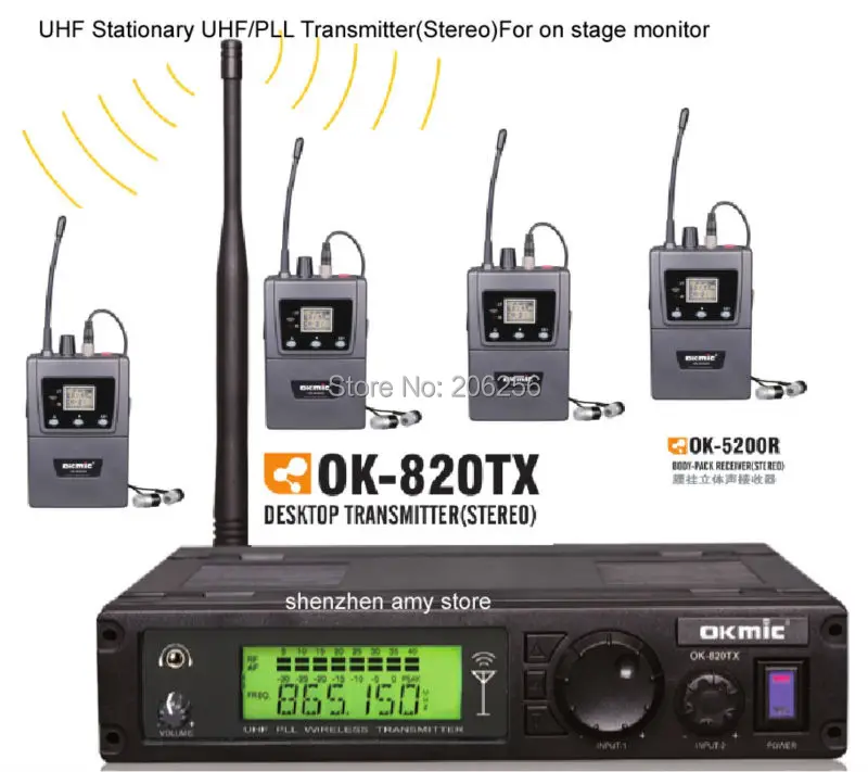 Бутик рекомендуется okmic 820TX 5200R 4-х местные Беспроводной в ухо монитор Системы для шоу на сцене монитор стерео аудио Системы