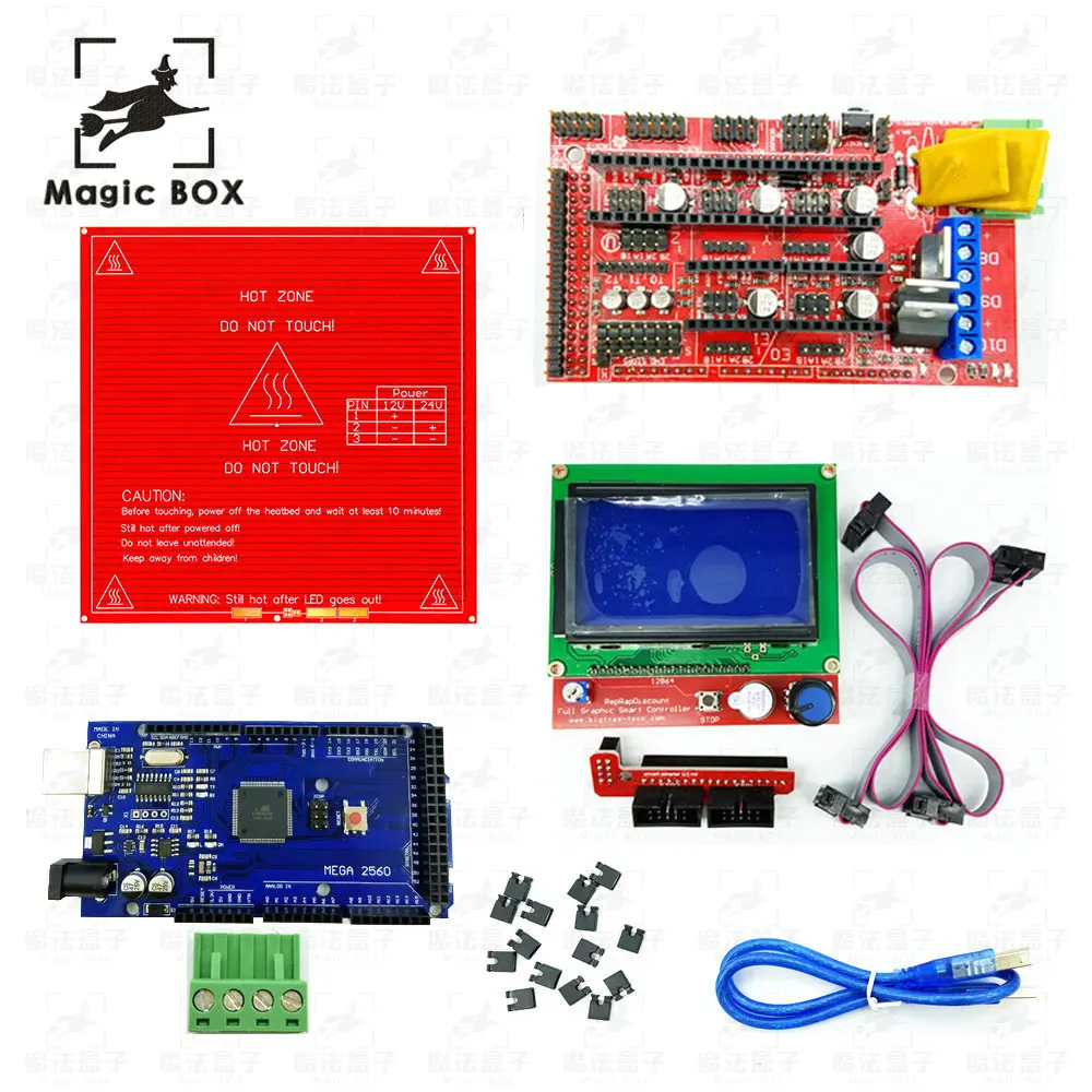 

CNC 3D Printer parts Kit Heated Bed MK2B + RAMPS 1.4 Controller Control Panel + LCD 12864+Mega 2560 R3 Development Board
