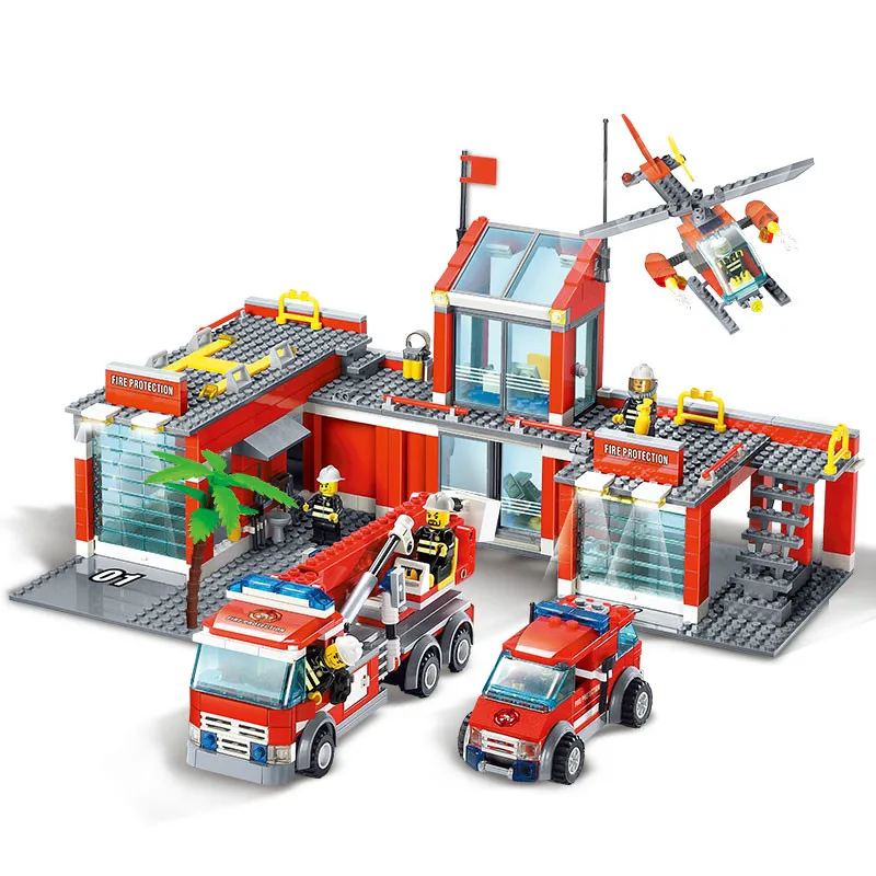 

8051 Building Blocks Fire Station Model Blocks Compatible Legoe City Bricks Block ABS Plastic Educational Toys For Children