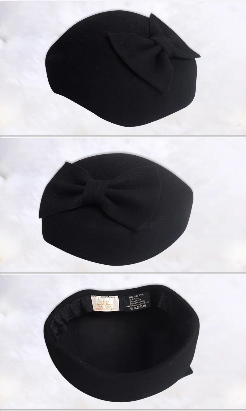 Новинка года, осенне-зимняя шерстяная шляпа с бантом, боковая одежда, маленькие английские шляпы с бантом, D906