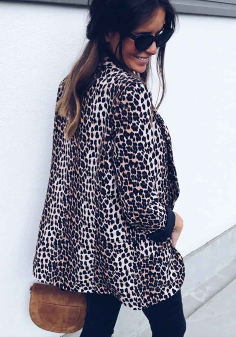 

2019 new style leopard print woman coats winter open stitch long sleeve pocket sexy v-neck slim sheath hot sale female coat