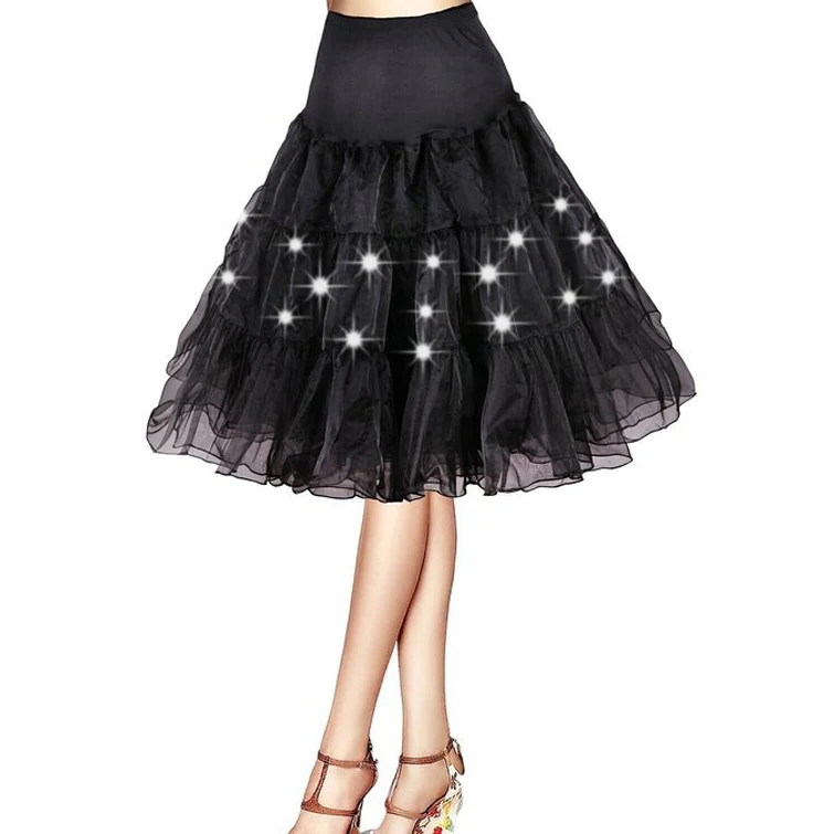 Pleated 2 Layers Tulle Petticoat Dance Christmas Party Colorful LED