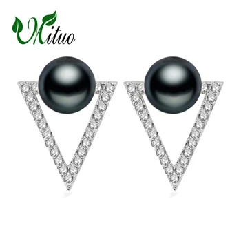

MITUO natural Pearl earrings 925 Sterling Silver stud earrings,wedding Jewelry Women punk fringe earrings with box