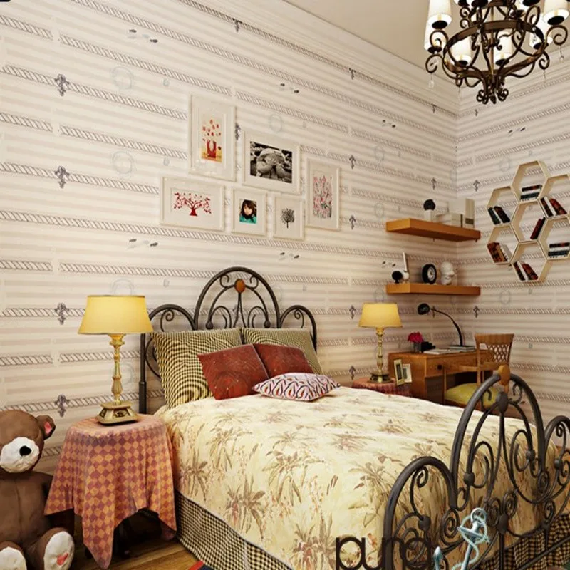 

Free Shipping Customized nonwoven fabric striped wallpaper Mediterranean children room wallpaper boy girl bedroom wallpaper