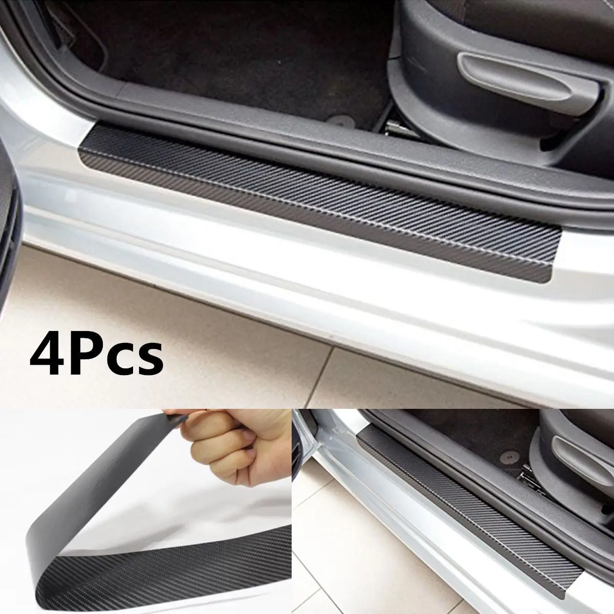 4Psc Universal Car Door Plate Sill Scuff Cover Anti Scratch Sticker