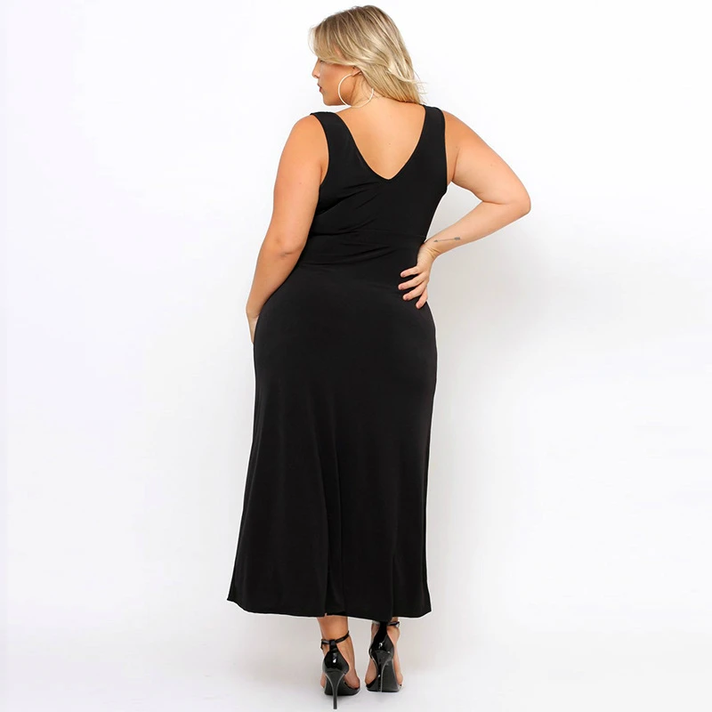 2018 New Autumn Europe Large Size Women Black Knitted Sleeveless Split Sexy Party Dress for Fat Female Sukienka Vestido Dresses