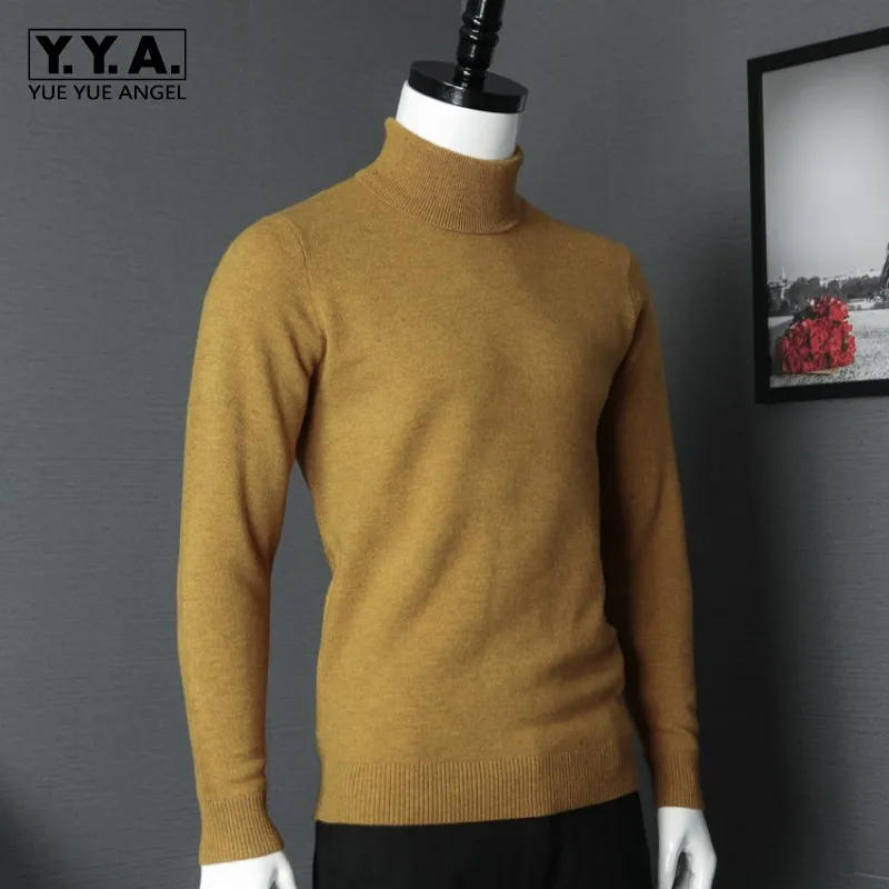 Classic Mens Solid Color Turtleneck Sweater Office Work