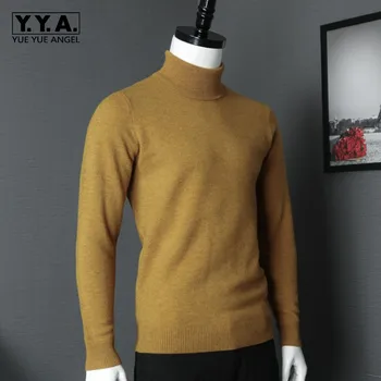 

Classic Mens Solid Color Turtleneck Sweater Office Work Man Slim Fit Knitwear Top High Quality 100% Wool Pullover Sueter Hombre