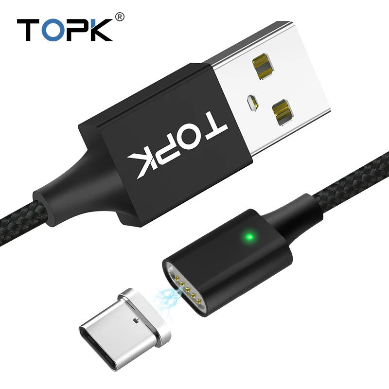 TOPK F-Line2 type C Магнитный кабель Usb C нейлоновый кабель для передачи данных и зарядного устройства для samsung Galaxy S9 Note 9 one Plus 6 Xiaomi Mi a2